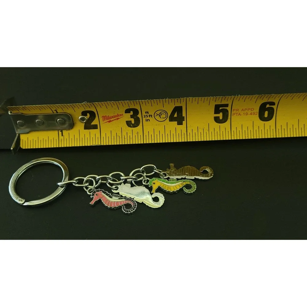 Colorful Enamel Seahorse Charm Keychain Silver Tone Ocean Beach Coastal 4.5in